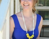 yellow linen wood necklace with cream ribbed organic cotton