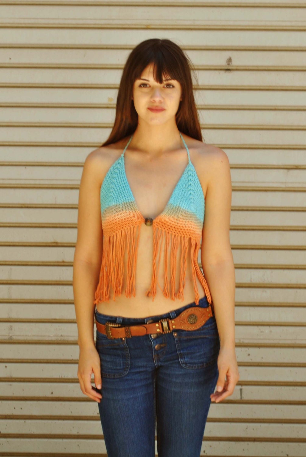 Wind Song Hand Dyed Tribal Bikini / Tie Dye Festival Top / Fringe Bikini / Bohemian / Hippie / Native American Halter