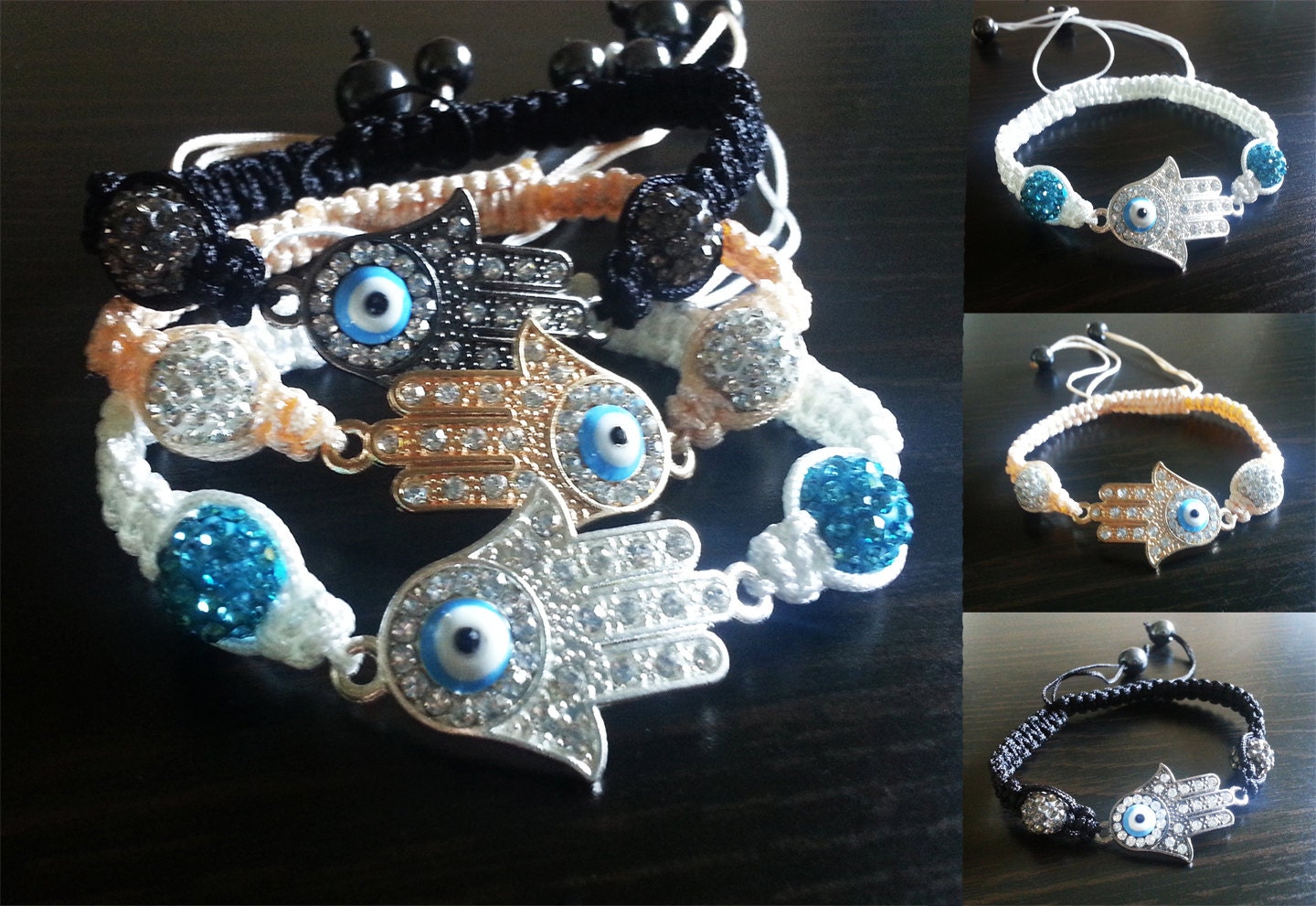 Hamsa Shamballa 3 Colors // Rhinestone Macrame Bracelet