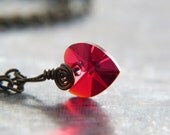 Swarovski Crystal Heart Pendant Necklace - Wire Wrapped Ruby - Red Crystal Heart