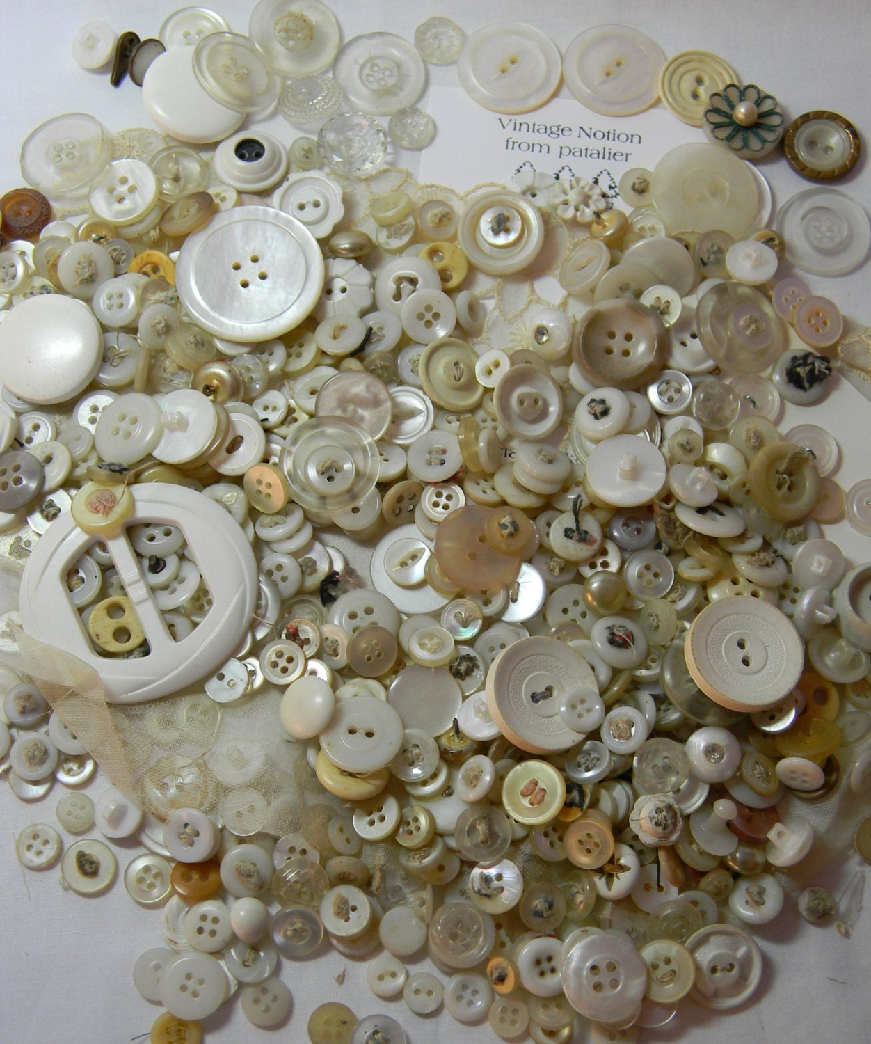 Vintage White Buttons Including Mother of Pearl Glass Plastic