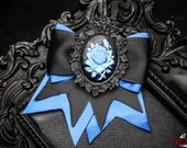 Black and Blue Rose Cameo Traditional Hair Bow Clip
