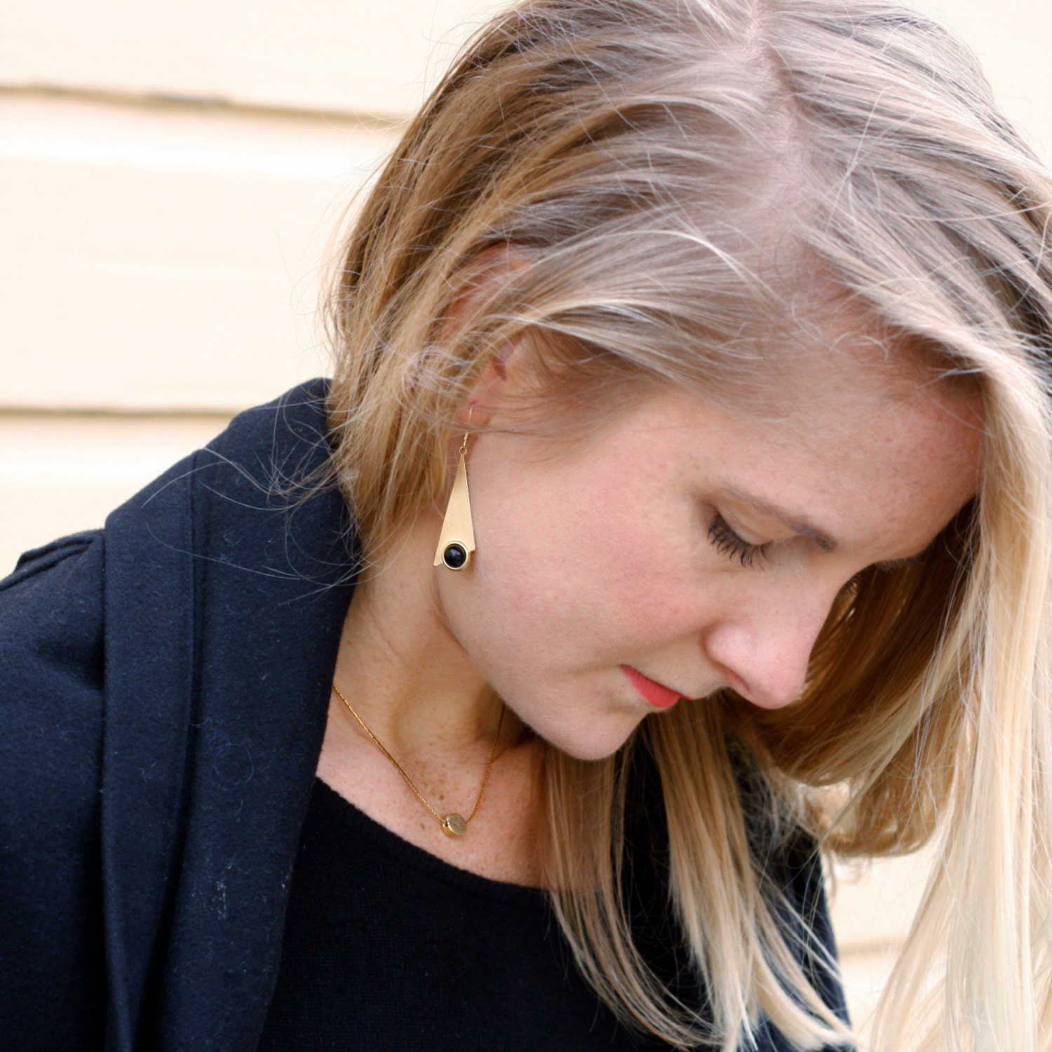 Slender Triangle Earrings in Onyx