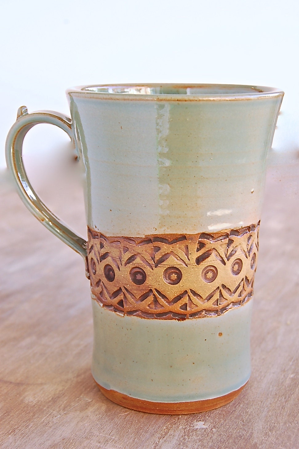 Stoneware Mug, 16 oz Handmade Pottery Keramik Kitchen Serving Dining Housewares Cup in Robin's Egg Blue and Brown