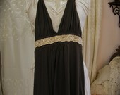 Bohemian Halter Top - altered couture upcycled clothing in brown with lace embellishments PETITE Junior SMALL