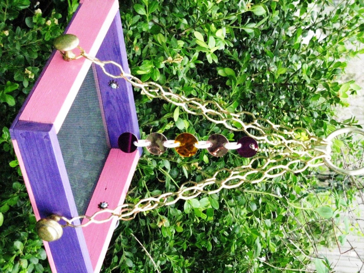 Disco Baby - Pink & Purple Hanging Bird Feeder Tray - Recycled Materials