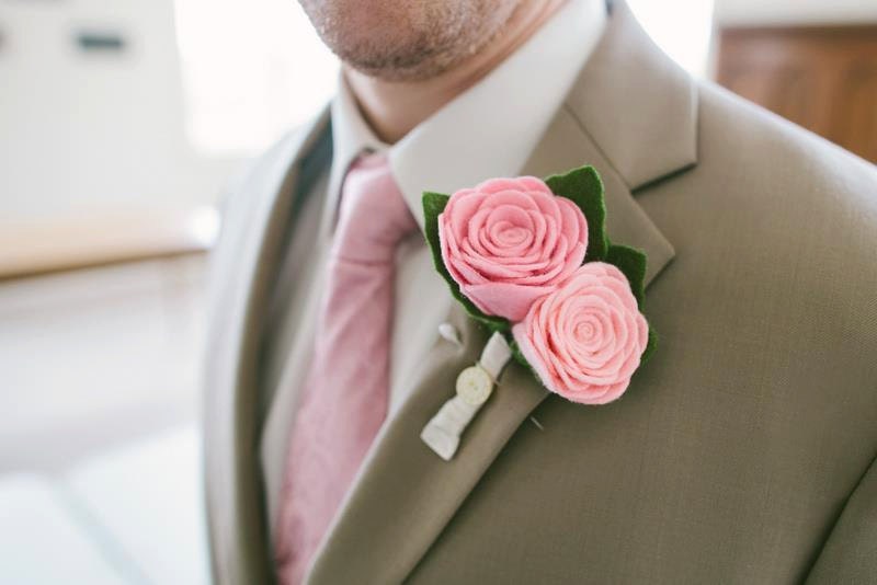 felt rose boutonniere with faux leaves