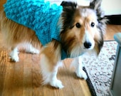 Dog Sweater Pretty Torqua blue color  Hand Crochet by kams-store.com
