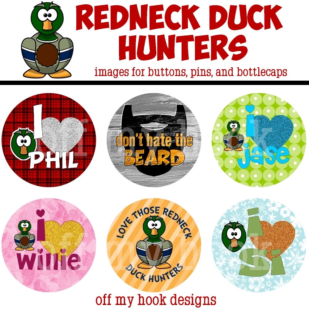 REDNECK DUCK HUNTERS, For Duck Dynasty Fans, Digital Images, 1" Circles, Button Images, Pin Images, Bottlecap Images, Phil, Si, Willie, Jase