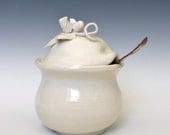 White bird lidded jar, white bird and rose porcelain sugar or honey bowl