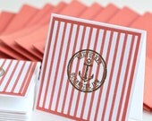 Gold Embossed Anchor Seal with Stripes 2" x 2" Mini Note Cards Set of 10 in Coral Hand Stamped