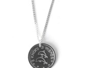 Long Dolphins sterling silver 925 coin pendant neckace, 80cm long chain