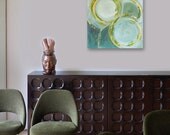 Abstract Acrylic Painting Original Fine Art 20"x20" by Linnea Heide - modern geometric - metallic gold - green