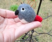 Felted Parrot Miniature - Needle Felted Animal - Bird Ornament - African Grey Parrot - Made to Order