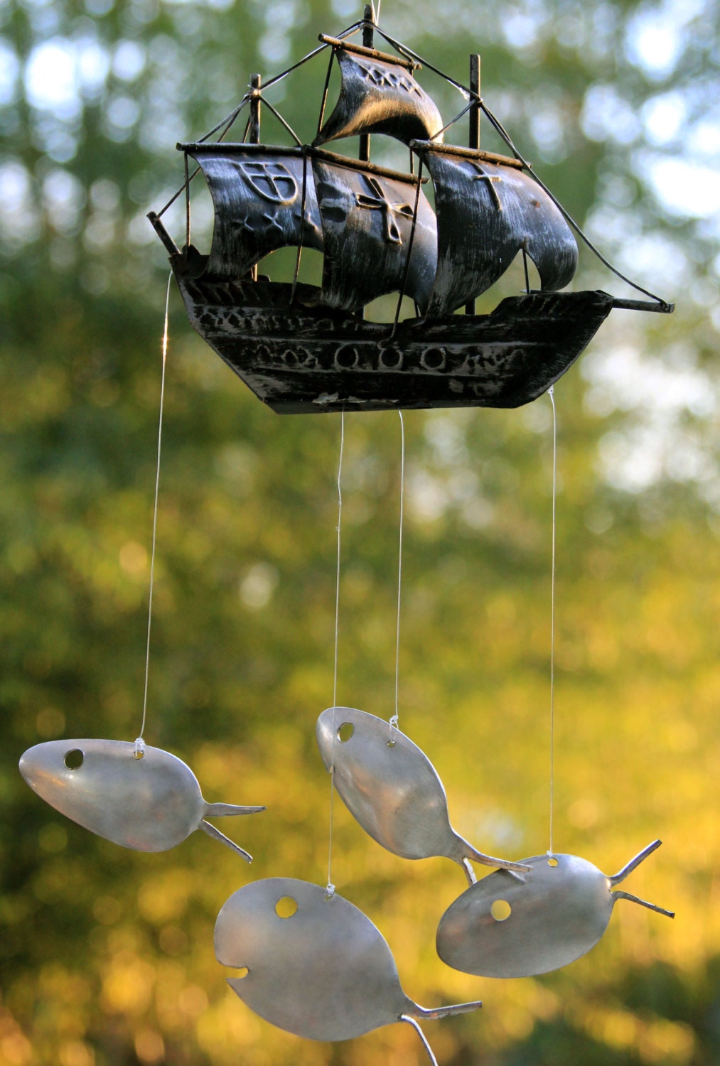 1800's Silver spoon fish and ship windchimes