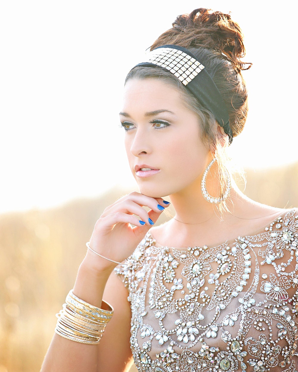Gold Stud look on black Headband
