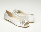 Wedding Shoes, Custom Colors, Flat Peep Toe, Bridal Shoes.