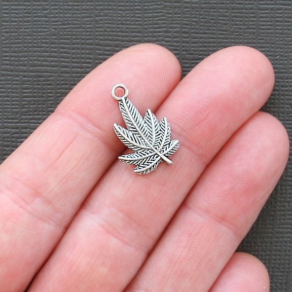 8 Marijuana Leaf Charms Antique Tibetan Silver Hemp Weed - SC2271