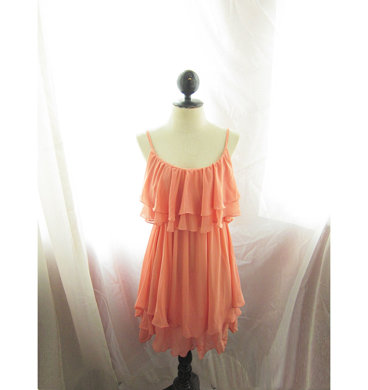 Spring Coral Romantic Soft Flowy Ethereal Peasant Dusty Orange Victorian Fairy Marie Antoinette Ballerina Vintage Flapper Dress