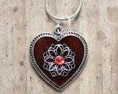Red / Purple Heart Jewel Necklace - Valentine's Day Gift Idea