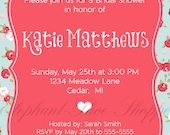 Country Rose Bridal Shower Invitation - Digital file pdf - 5x7
