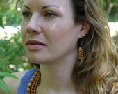Statement Beaded Necklace and Earrings, 3 strands, 21 inches, neutrals, wooden beads