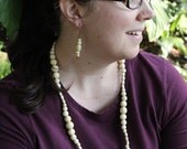 Boho Long Beaded Necklace and Earring set, earth tone, 30 inches, neutrals