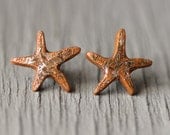 Starfish Earrings : Gold Glitter Beach Studs, Copper Polymer Clay, Resin, Wedding, Artisan Tree, ArtisanTree, Bridesmaid, Fun, Simple