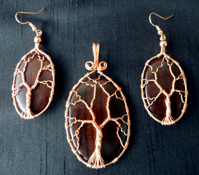 Copper Wire Wrapped Tree of Life Necklace and Earring Set