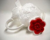 Brooch Pin, Lapel Pin, Mens Lapel Flower, Accessories, Crocheted Flower Brooch, Boutonnieres, Scarf Pin, Red & White