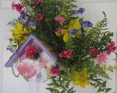 DESIGNER FLORAL BIRDHOUSE Arrangement- Door- Wall- Shelf Sitter- Wreath- Free Shipping