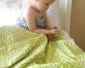 Handmade Baby Blanket -  Reversible Lime Ikat and Navy Stripe  - Fair Isle Lime Baby Bedding