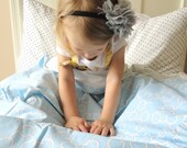 Handmade Baby Blanket -  Reversible Chain Link in Blue  - Cynthia Rowley Blue Baby Blanket - Swiss Dot in Blue