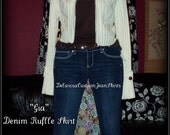 Gia Denim Ruffle Skirt size 16 18 20 22 24 26 brown polka dot and floral print PLUS Size