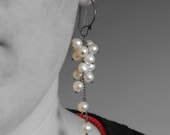Blanc Noir: White Pearl and Oxidized Sterling Silver Cluster Cascade Earrings