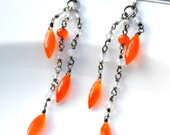 Funky Long Dangling Carnelian and Holly Blue Chalcedony Earrings in Oxidized Silver - Vibrant Unique Summer Fashion, Whimsy, For Her