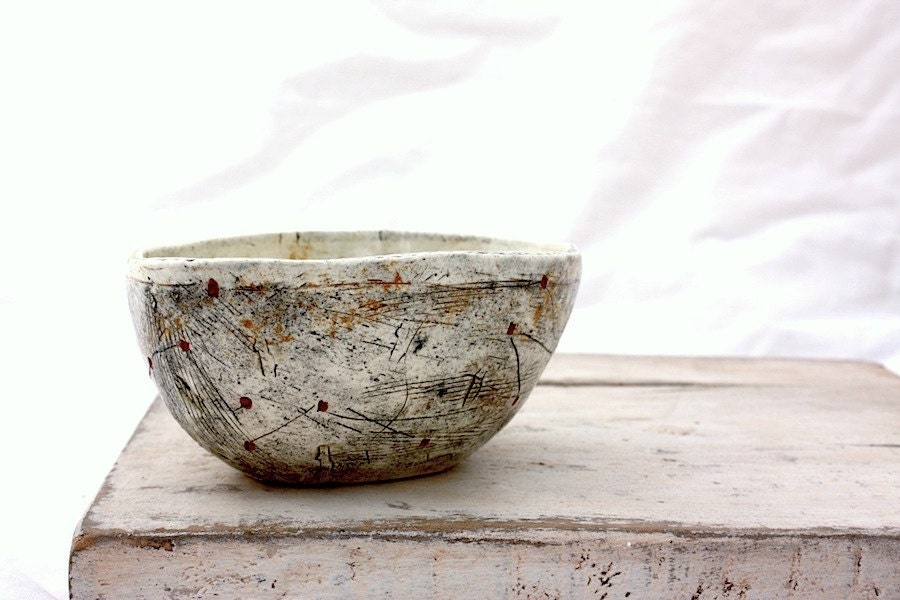 Small Ceramic Pinch Pot Bowl with Abstract Drawings