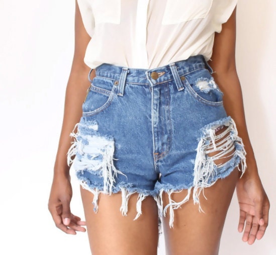 Destroyed Ripped Distress  Daisy Dukes Custom Made High Waist Shorts S M L