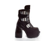 90's Cyber Goth Luichiny Avant Garde Leather Buckle Industrial Chunky Mega Platform Boots // 7.5