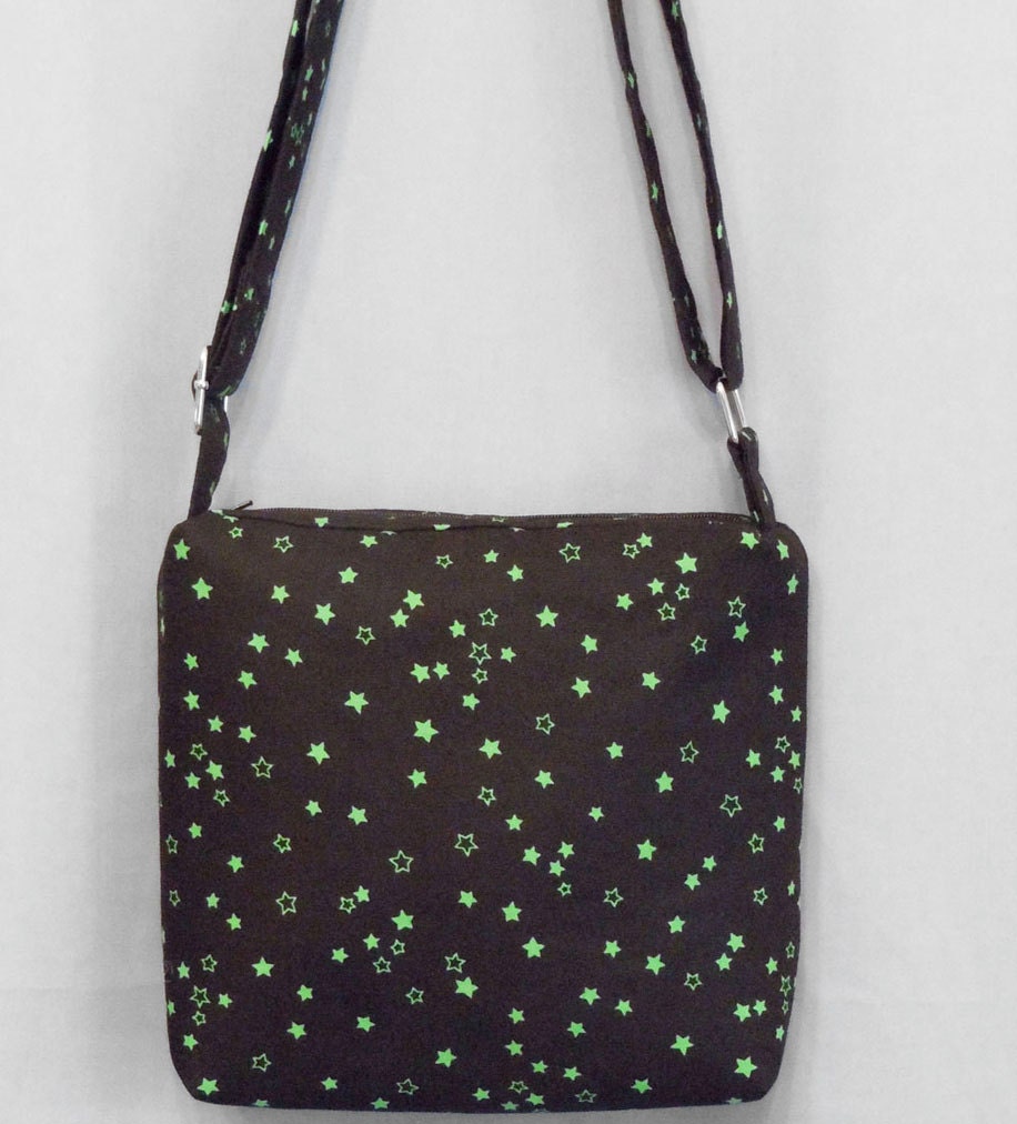 The Scout Small Crossbody Shoulder Bag Black with Green Stars