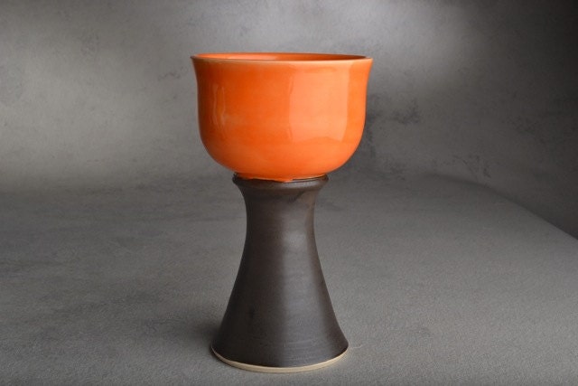 Goblet / Chalice Ready To Ship Orange Brown Stoneware Wine Goblet by Symmetrical Pottery