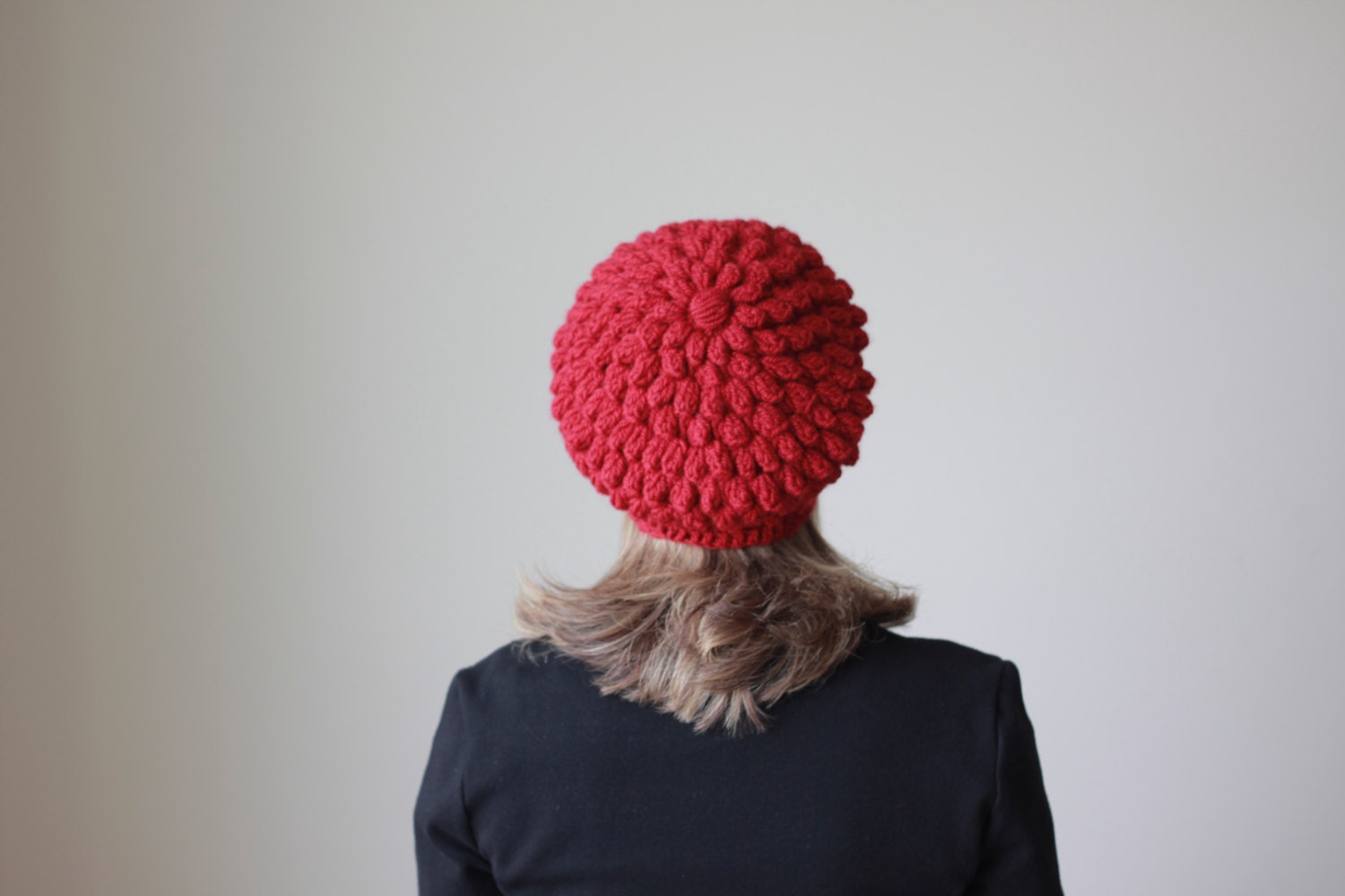 Red Hat for women, Winter Crochet Beanie beret