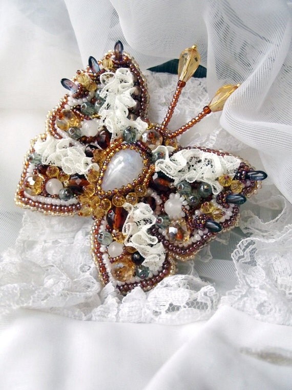 Bead embroidered butterfly brooch SOLD