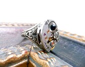 18x13 Steampunk Clockwork Ring- Small Watch Movement on Fancy Thick Etched Ring Base