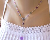 Rainbow Fluorite Necklace, Beadwork Necklace, Pendant Necklace, Strand Necklace, Gemstone Necklace, Rosary Style, Birthday, Summer Trends