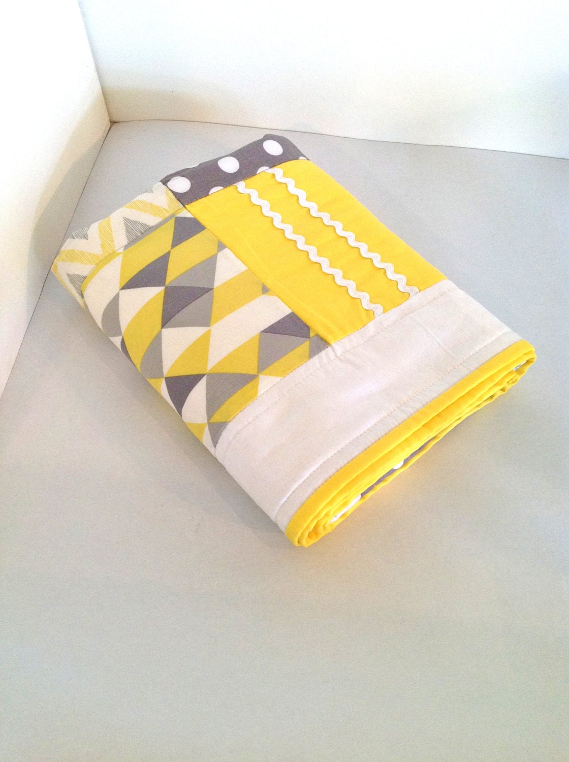 Organic Geometric Patchwork Baby  Crib Quilt ....made after you order