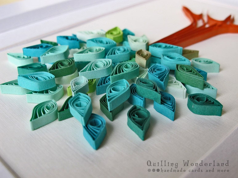 Green Summer tree picture - paper quilling, home decor, nursery