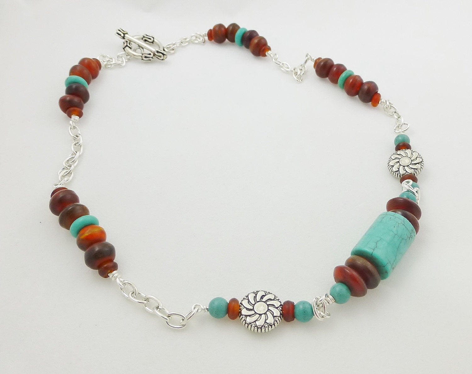 Turquoise Magnesite Necklace, Beaded Turquoise Necklace,