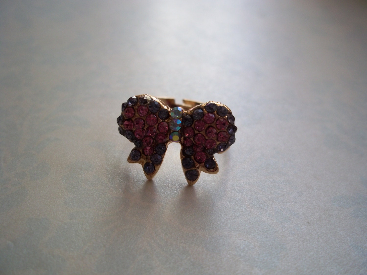 Pink and Purple Bow Adjustable Ring Forget Me Knot Ring