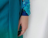 Upcycled Cuff Bracelet, Royal Blue and Turquoise Green, Corduroy & Vintage Doily, Boho